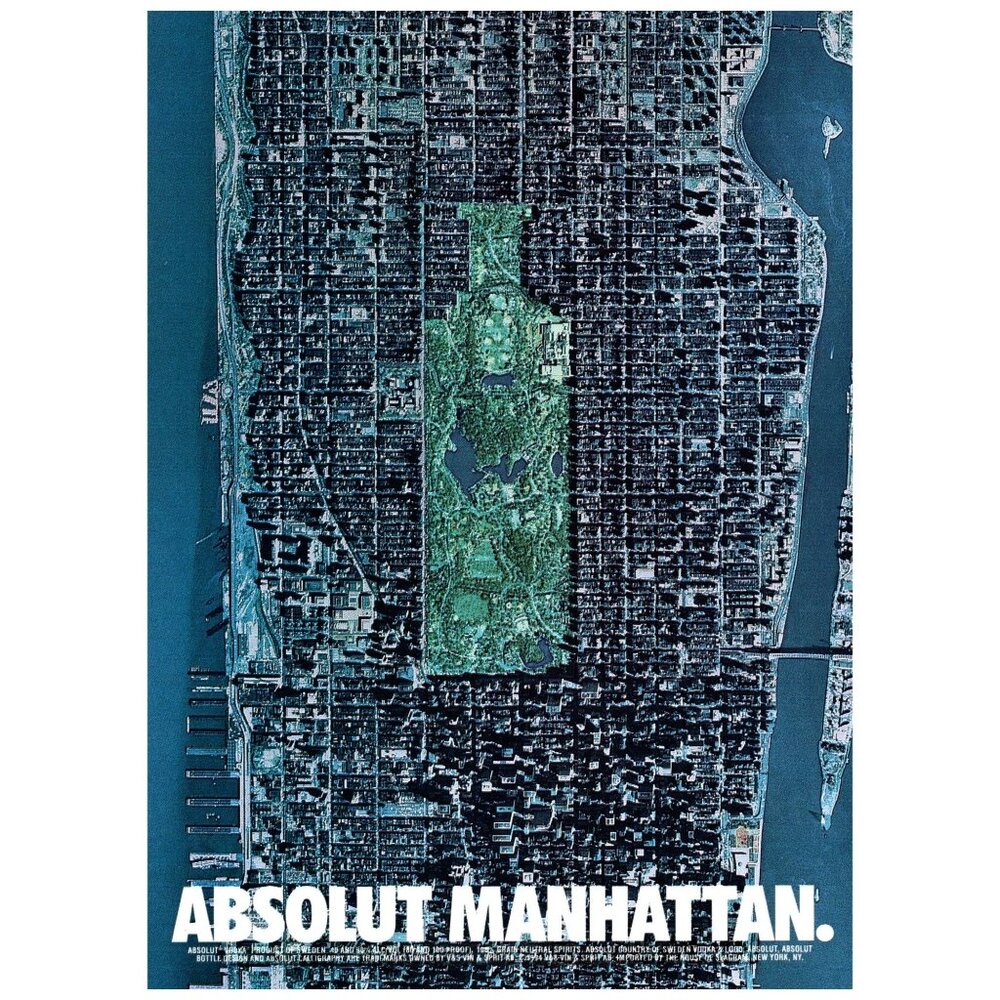 1994 Absolut Vodka Manhattan Aerial View Central Park Vintage Print Ad Wall Art